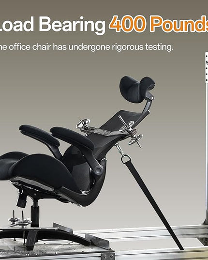 BOLISS Big and Tall Office Chair with Adjustable Headrest High Back Desk Chair Wide Seat Flip-up Arm 400pound Weight Capacity 8+Hours Use Breatheable Back(Black)