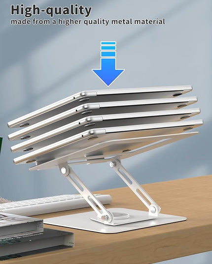 ALASHI Laptop Stand for Desk with 360° Rotating Base, Multi-Angle Adjustable Laptop Stands, Foldable Laptop Riser Compatible with 10 to 15.6 Inches PC Computer, White