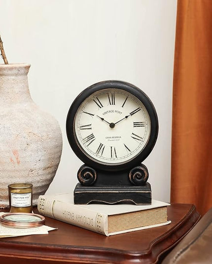 NIKKY HOME Mantel Clock, Retro Desk Clock Silent-Non-Ticking Battery Operated Wooden Mantel Clock for Living Room, Bedroom, Shelf Decoration, Fireplace, Farmhouse Decor