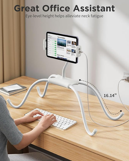 SAIJI iPad Stand, Adjustable Ergonomic Tablet Holder for Bed, Kindle Stand for Reading in Bed Fit for Tablet, Phone, Kindle, Portable Monitor, Switch and More 4.7"-17.3" Devices (White)