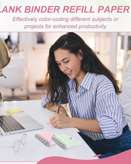 PATIKIL Colored Loose Leaf Paper, 4.1" x 2.5"(A8) 300 Sheets 5 Holes Punched 150GSM Blank Binder Refill Paper Supplies for Office Note Taking Teacher Planner Journal Notebook, 6 Colors