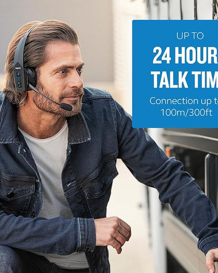 BlueParrott B350-XT Mono Bluetooth Wireless Headphones 96% Noise Canceling Over Head Trucker Headset with Mic, Adjustable Lightweight Headband, IP54-Rated Protection, 24 hrs. Talk Time, Black