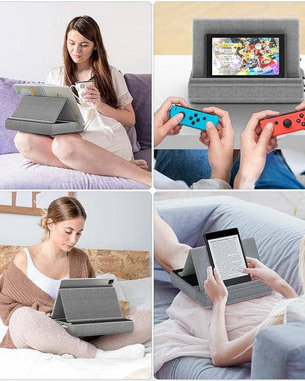 KDD Tablet Pillow Stand, Multi-Angle Viewing Ipad Holder for Lap, Bed and Desk, Foldable Soft Pad Dock with Stylus Mount Compatible with Ipad Pro 12.9, 10.5, 11, Air, Mini, Phones, Books, E-Reader