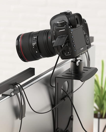 HumanCentric DSLR Monitor Mount Small, Desk Camera Mounting, Light Webcam, Microphone Shelf for Monitor VESA Arm, Replace Clamp Tripods, 100x100mm Patterns, Aluminum, Hardware Included