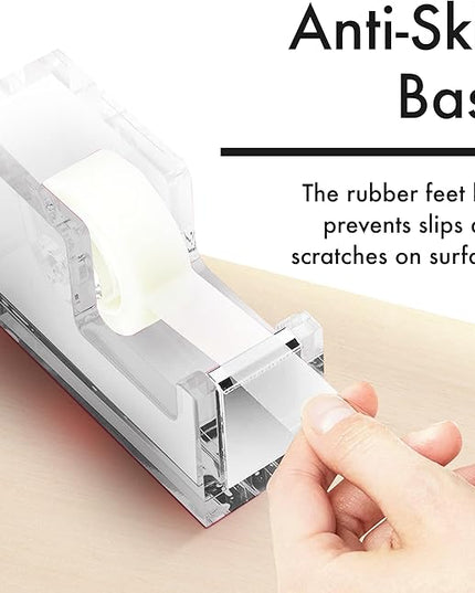 OfficeGoods Acrylic Tape Dispenser – Modern Desk Organizer for Office Supplies – Heavy Duty Refillable Tape Holder for Home and School Crafting – Stylish Desktop Accessory for Gift Wrapping, Silver