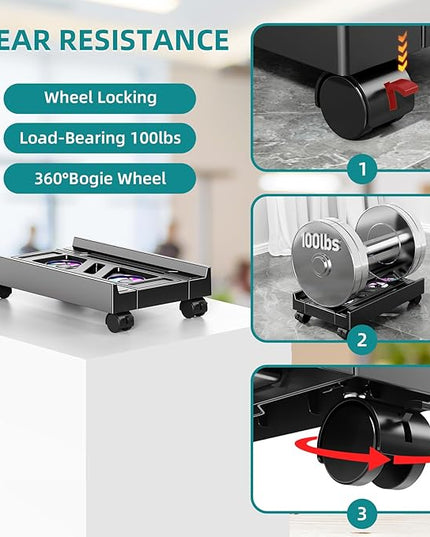 Adjustable Computer Tower Stand with Cooling Fan, Mobile CPU Holder with 4 Rolling Casters, Under Desk CPU Bracket PC Floor Cart PC Riser for Office, Home and Classroom. (Fan Version)