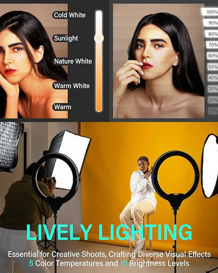 UBeesize 14'' Foldable Ring Light with 62'' Tripod Stand and Phone Holder, LED Selfie RingLight for iPhone with Remote, Circle Light for Tiktok/YouTube/Photography/Makeup/Live Stream
