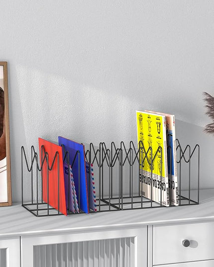2 Sets File Organizer for Desk,File Sorter Organizer,File Folder Holder/Rack/Stand,Desktop Record/Clipboard Holder,8 Sections Storage,Anti-Scratch/Rusty,Metal Stable Holder,Black