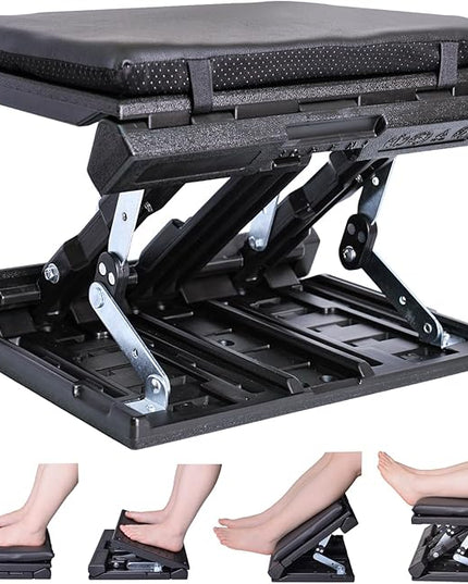 Foot Rest for Under Desk at Work Enlarged, Ergonomic Footrest with Adjustable Height and Angle, Foldable Foot Stool with Removable Pad Massage Beads for Office Gaming Chair Black