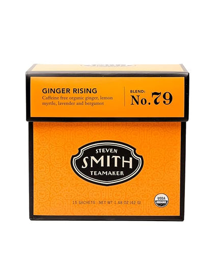 Steven Smith Teamaker Ginger Rising No. 79, Organic Ginger, Lemon, Herbal Tea Blend, Caffeine-Free, Sugar-Free, Sustainably Grown, Tea Bags, 15 Sachets, 1.48oz each