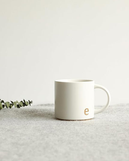 COLLECTIVE HOME - Monogram Ceramic Mugs, 15 oz Golden Initial Coffee Cups, Elegant Alphabet Tea Mugs, Elegant Personalized Mug with Gift Box, Luxurious Cups for Office and Home (e)