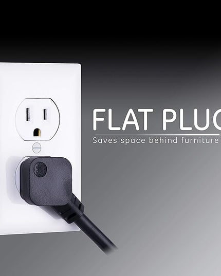 GE UltraPro 7-Outlet Surge Protector, 2 USB Ports, 4 Ft Power Cord, 1500 Joules, Flat Plug, Twist to Close Safety Covers, Power Filter, Circuit Breaker, Warranty, UL Listed, Black, 40482