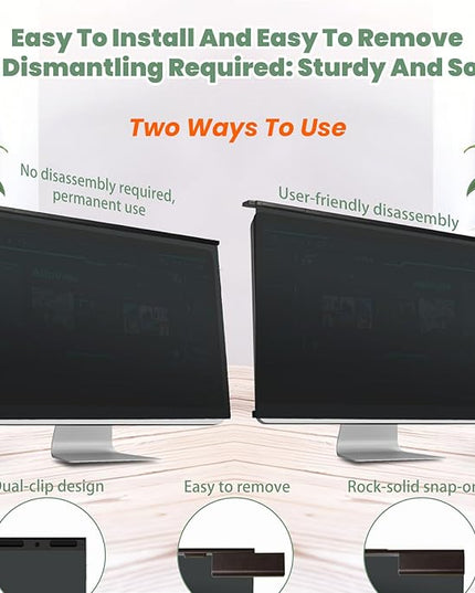[2 PACK] EliWhale 27 Inch Removable Hanging Computer Privacy Screen for 16:9 Widescreen Monitor, Matte Anti-Glare, Bluelight Block, 30° Anti-Spy, Eye Health Monitor Privacy Shield for LG HP AOC Acer,613*370mm(24.1 * 14.5 inch)
