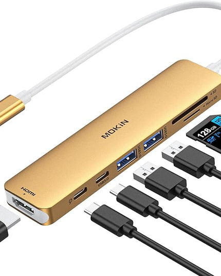 USB C Hub HDMI Adapter for MacBook Pro/Air, MOKiN 7 in 1 USB C Dongle with HDMI, SD/TF Card Reader, USB C Data Port,100W PD, and 2 USB 3.0 Compatible for MacBook Pro/Air, Dell XPS, Lenovo Thinkpad.