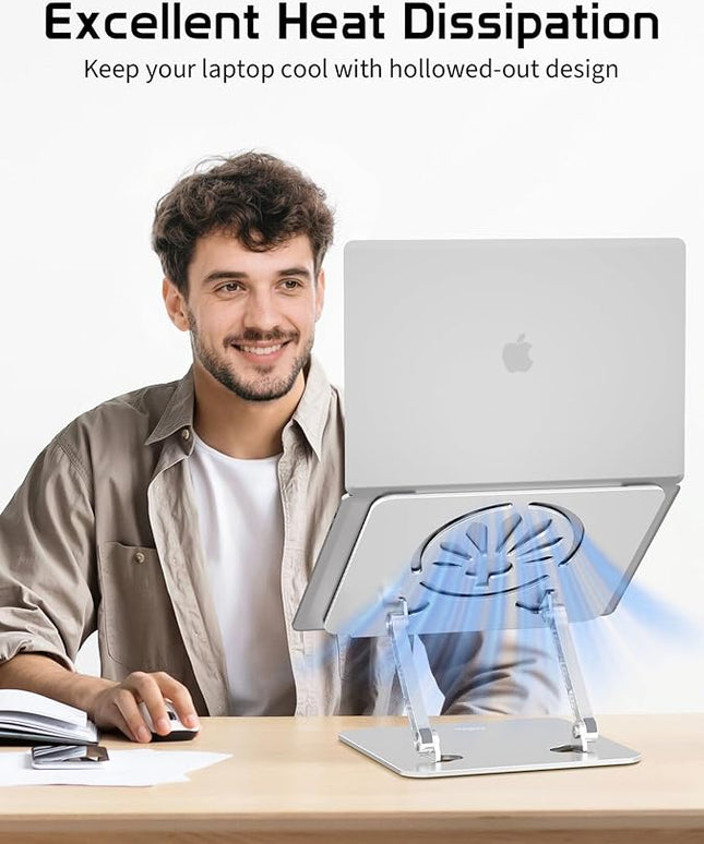 Aluminum Laptop Stand for Desk – Adjustable Ergonomic Laptop Riser, Foldable & Portable Holder Fit for MacBook & 10"-16" Laptops for Office, Home & Travel,Silver