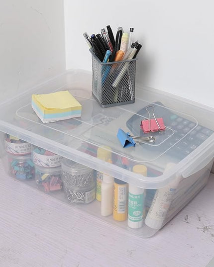 12 Packs Plastic Storage Box Clear, Storage Plastic Containers with Lid, 16 Quart