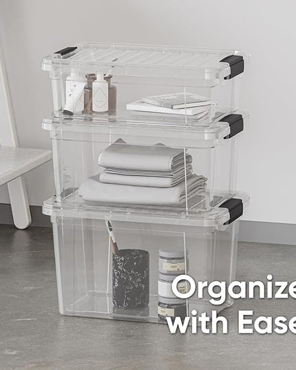 Superio Storage Bins with Lids- 6 Pack, 7.4 Qt Clear Boxes for Organizing, Stackable Plastic Containers- BPA Free, Non-Toxic, Odor Free, Organizer for Home, Office, Dorm