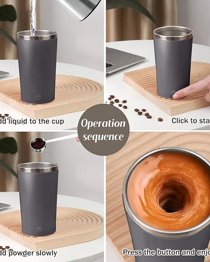 hatisan Self Stirring Coffee Mug With Lid Electric High Speed Self Stirring Mug 400ml Rechargeable Detachable Stainless Steel Self Stirring Cup for Coffee, Milk, Cocoa Christmas Gift(Dark Grey)