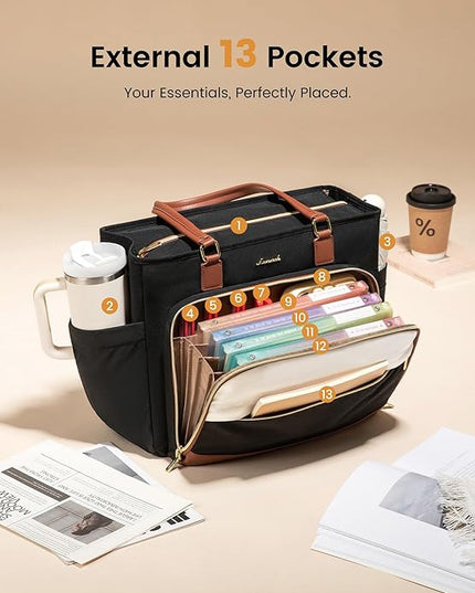 LOVEVOOK Teacher Tote Bag, Laptop Bag for Women with Accordion File Organizer, Nurse Work Bag for Office & Business Supplies