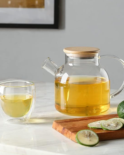 CnGlass Glass Teapot Stovetop Safe,40.6oz Clear Tea pot with Removable Filter Spout,Loose Leaf and Blooming Tea Maker
