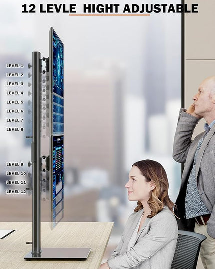 Dual Monitor Stand - Vertical Stack Screen Free-Standing Monitor Riser Fits Two 13 to 34 Inch Screen with Swivel, Tilt, Height Adjustable, Holds One (1) Screen Up to 44Lbs