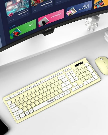 Wireless Keyboard and Mouse Combo, Full-Sized Wireless Keyboard and Adjustable DPI Mouse, 2.4GHz USB Receiver, Keyboard and Mouse for PC, Windows, Desktop, Laptop (Canary Yellow)