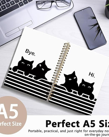 Funny Cat Notebook Journal, Black Cat Spiral Notebook, Black Cat Gifts, Cat Notepad, Cat Stationary, Gifts for Cat Lovers, College Ruled Spiral Notebook 80 Sheets -160 Pages 5.5x8.3 Inch