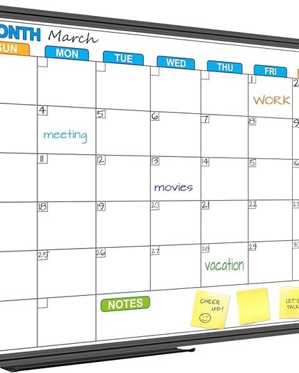 JILoffice Dry Erase Calendar Whiteboard - Magnetic White Board Calendar Monthly 24 X 18 Inch, Black Aluminium Frame Wall Mounted Board for Office Home and School