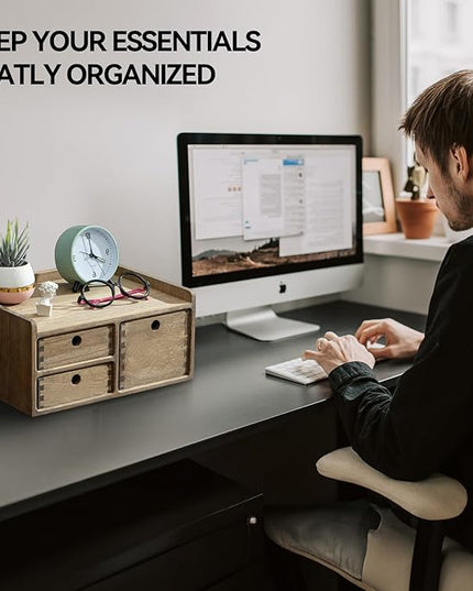KIRIGEN Desk Organizer with 3 Drawers - Wood Drawer Storage Box with Trays for Tabletop - Workspace Office Toiletries Supplies Tool Caddy - Wooden Storage Cabinet1 Layer Dark Brown（DT1D3C-DBR）