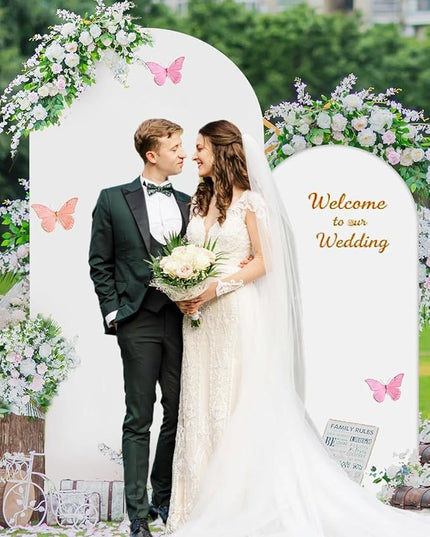 Metal Arch Backdrop Stand and Cover Set of 2 (7.2 ft/6 ft, White), Wedding Arch Backdrop Stand with White Cover for Party Birthday, Wedding, Bridal Shower, Baby Shower, Festival, Proposal, Anniversary