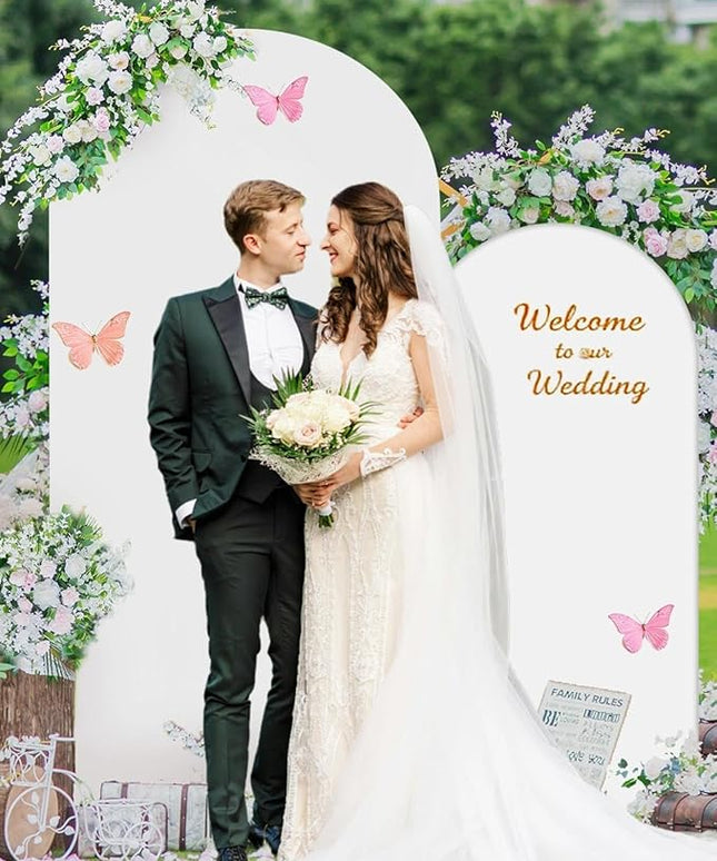 Metal Arch Backdrop Stand and Cover Set of 2 (7.2 ft/6 ft, White), Wedding Arch Backdrop Stand with White Cover for Party Birthday, Wedding, Bridal Shower, Baby Shower, Festival, Proposal, Anniversary