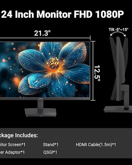 KTC 24 Inch FHD 1080P 100Hz Computer Monitor, VA Panel FreeSync PC Gaming Monitor, HDMI VGA Ports, HDR, 4000：1 Contrast, LowBlue Mode, Ergonomic Tilt Eye Care for Home Office