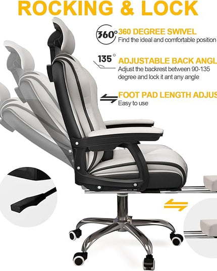 Executive Office Chair Reclining with Footrest Ergonomic Computer Desk with Lumbar Support Big and Tall Home High Back Gaming Chair for Office Home Study