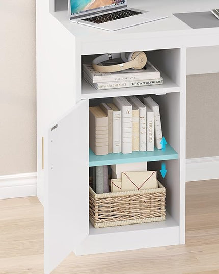 Computer Desk with 3 Drawer & Storage Shelves, Home Office Desk with File Drawer & Cabinet, Writing Study Table with Long Monitor Stand & Printer Shelf, Executive Desk, White