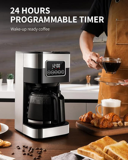 SHARDOR 10-Cup Programmable Coffee Maker, Regular & Strong Brew Drip Coffee Machine for Home and Office, Auto Shut Off, Permanent Filter, Silver
