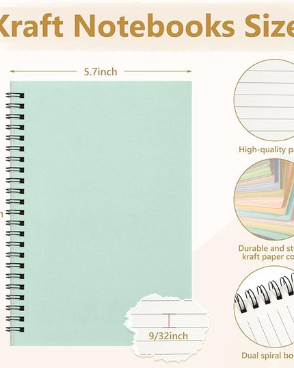 Fuutreo 12 Pcs Spiral Notebook for Work A5 8.3 x 5.7 Inch College Ruled Spiral Journal Notebook Kraft Cover Ruled Paper, 12 Color, 60 Sheets, 120 Pages for Office School(Innovative Color)