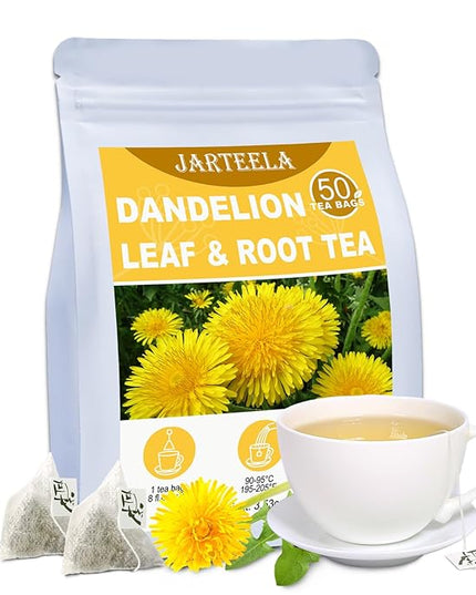 Jarteela - Dandelion Leaf & Root Tea Bags - 2g x 50 Count - Premium Dandelion Tea - Non-GMO - Caffeine-Free - Support Kidney Health & Enhance Immune System