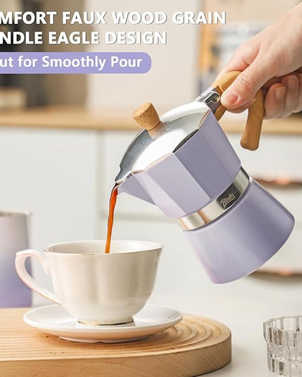 Bincoo Cute Espresso Maker Stovetop - Small Moka Pot 2 Espresso Cups/120ML,Espresso Pot Italian Coffee Maker for Home Camping Cafe Office (Purple)