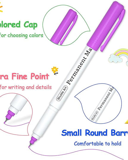 Shuttle Art Permanent Marker, 30 Colors Ultra Fine Point, Assorted Colors, Works on Plastic,Wood,Stone,Metal and Glass for Kids Adult Coloring Doodling Marking
