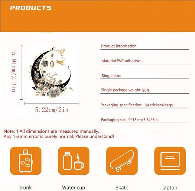 50PCS Vintage Chinoiserie Art Stickers，Chinese Elements Aesthetic Stickers，Vinyl Waterproof Decal,Perfect for Kids,Teens,Water Bottle Suitcase Phone Skateboard Guitar Bike Laptop Scrapbook