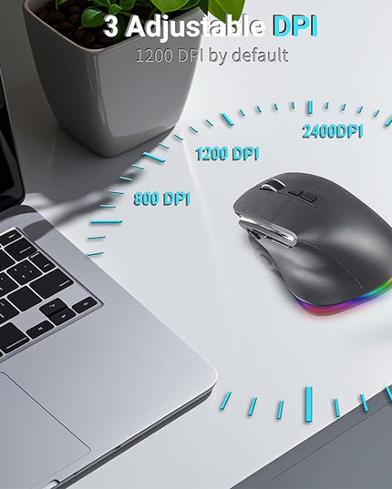 Ergonomic Mouse,Bluetooth Vertical Wireless Mouse,LED Rechargeable Optical Computer Mice, Portable(BT5.2 or USB 2.4GHz) Dual Mode,1000/1600/2400 DPI,8 Buttons for Laptop,Desktop,PC,Macbook (grey)