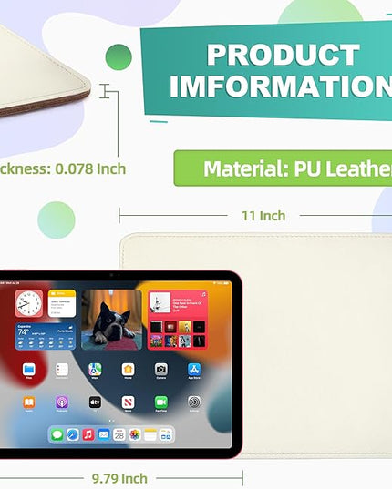 Mouse Pad, PU Mouse Pad，Leather Mouse Pad with Stitched Edge Micro-Fiber Base with Non-Slip Waterproof，Mouse Pad for Computers，Laptop, 8x11Inch (White)