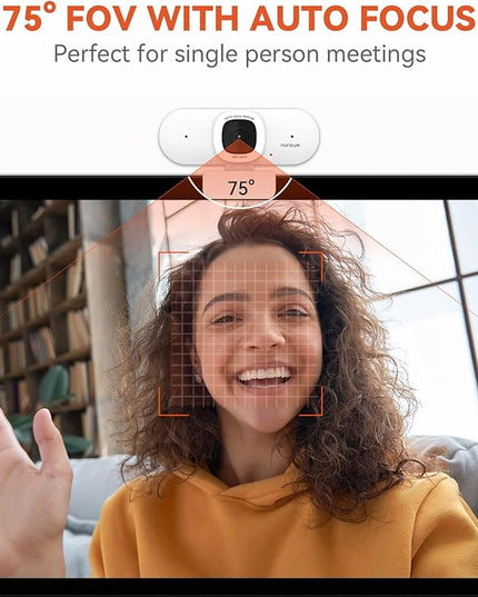 NUROUM V15AF 2K Webcam for PC, 1080p 60FPS AutoFocus Web Camera with Microphone, Privacy Cover and Mute, 75°FOV Dual Microphone USB FHD Computer Camera, Plug and Play for Zoom/Skype/Teams, White