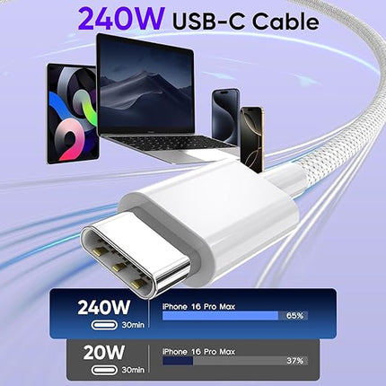 USB C to USB C,240W USBC Woven Charge Cable,10FT 2Pack Long USBC Cable Fast Charging Cord for Apple MacBook Pro/MacBook Air,iPad Pro/Air,iPad mini,iPhone 16e 16 15 ProMax Compatible 140W/100W/60W/45W