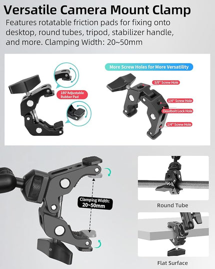 22" Magic Arm w Clamp, Overhead Phone Mount, Desk Camera Mount w Articulating Friction Boom Arm Thread Adapter, for Phone Video Light Webcam Microphone Action Camera Content Creators