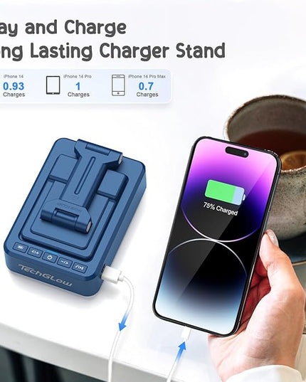 TechGlow Gifts for Men Women Foldable Cellphone Stand with Bluetooth Speaker and Charging Funtion Birthday Gift Idea for Mom Dad Cool Gadget Tech Gifts-Blue