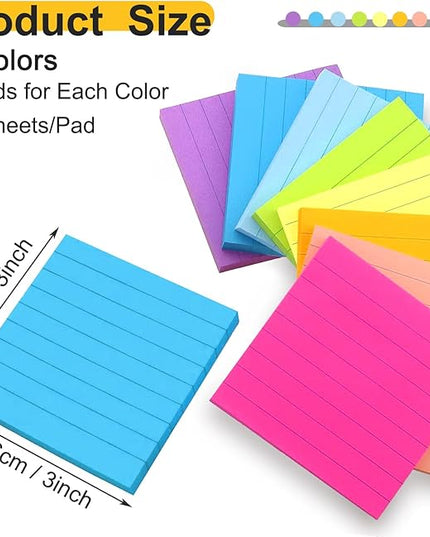 48 Pack 3840 Sheets Lined Sticky Notes 3X3 in Ruled Self Sticky Note Pads 80 Sheets/pad Colorful Sticky Notes with Lines Post Notes for Office, Home, School, Meeting