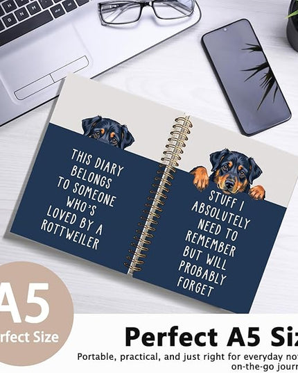 LIANGW Funny Rottweiler Gifts Spiral Notebook Journal, Pet Dog Mom Lovers Owner Gifts Journal for Writing, Forgetful Rottweiler Gift for Women, Dog School Office Stuff Supplies, 5.5x8.3 Inch