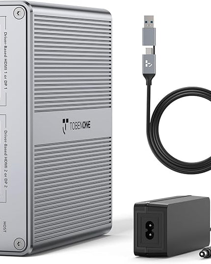 DisplayLink Docking Station Dual Monitor 4K@60HZ for MacBook, Windows, TobenONE Universal Mac mini M4 Dock with 2 HDMI & 2 DP, 65W Power Delivery, 7 USB, USB-C 3.1, Ethernet, SD/TF
