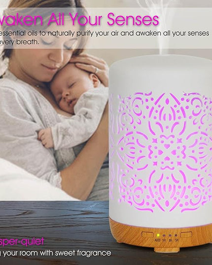 Earnest Living Essential Oil Diffuser White Ceramic Diffuser 250 ml Timers Night Lights and Auto Off Function Home Office Humidifier Aromatherapy Diffusers for Essential Oils
